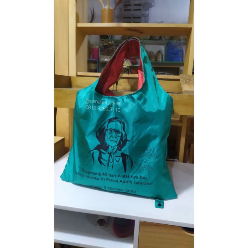 tas lipat lilit parasut custom sablon untuk souvenir pengajian pernikahan ulangtahun