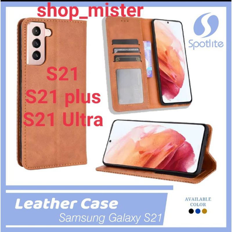 Leather Case Flip Sarung Buku Kulit Samsung S21 S21+ S21 Ultra