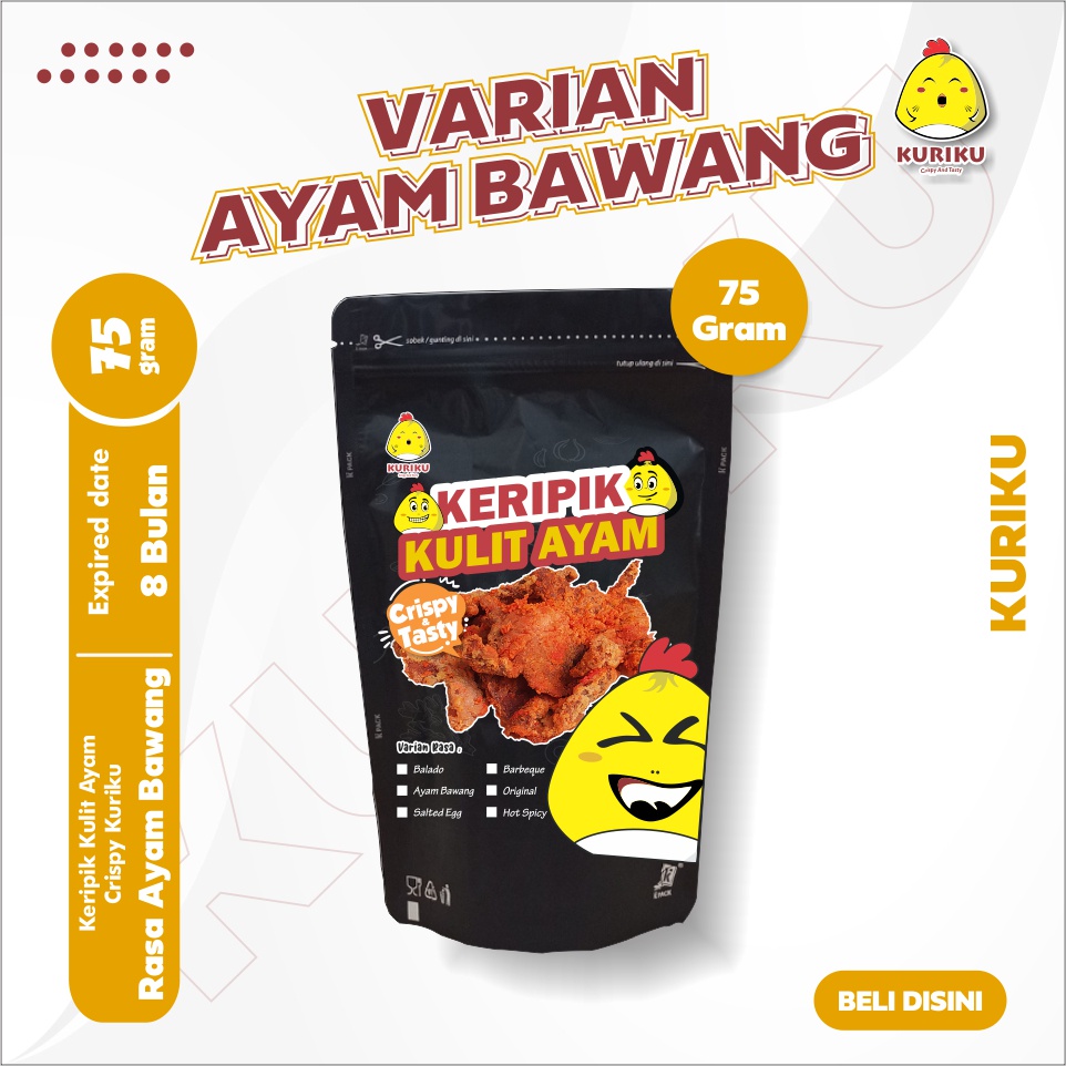 

Keripik kulit ayam kuriku ayam bawang / kulit ayam bawang / kripik pedas / kripik viral