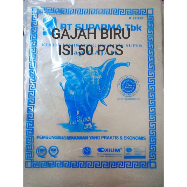 

KERTAS NASI/KERTAS BUNGKUS MAKANAN ISI 50PCS GAJAH BIRU