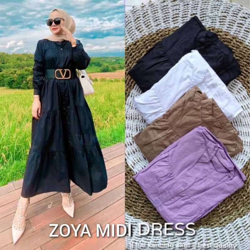 Midi Zoya bahan katun import Ld110 Pb120 dress muslim busui freindly