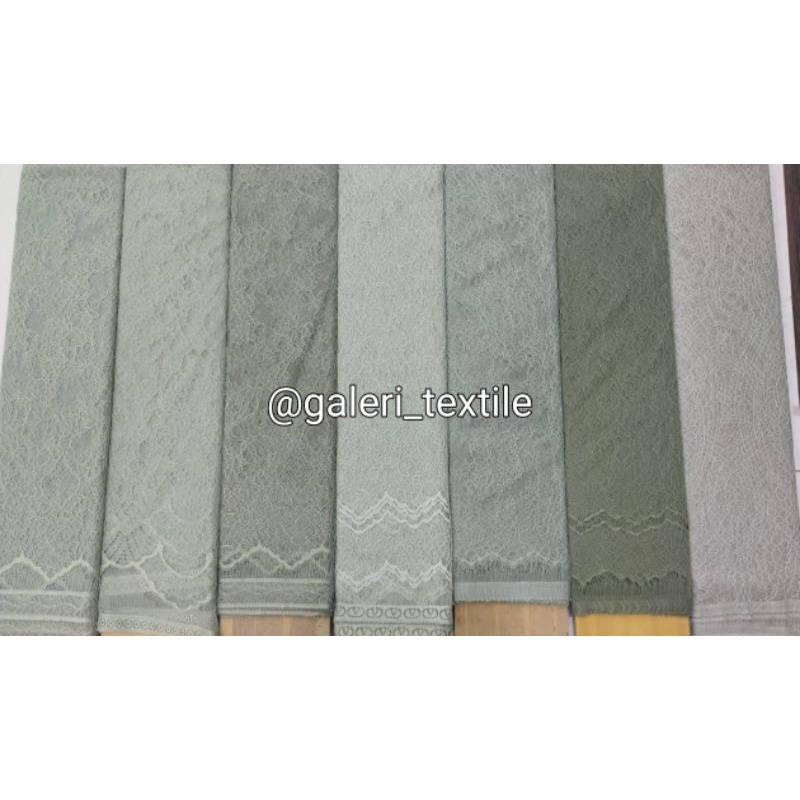 Kain Lace Panel Chantily Warna Sage green Premium