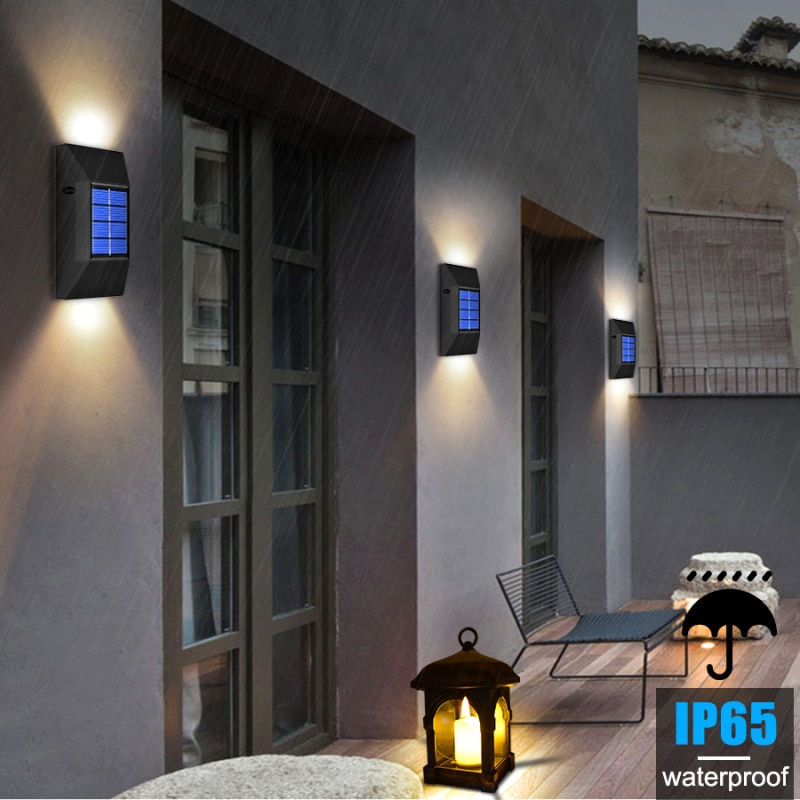 Lampu Pagar Tenaga Surya (harga untuk 2pcs) Hidup Nonstop 10 Jam saat malam lampu tembok Lampu Taman Solar Panel Everso Lampu Solar LED Outdoor Wall Warm White 2 PCS Waterproof - L30 solar light garden solar led light outdoor garden decoration outdoor