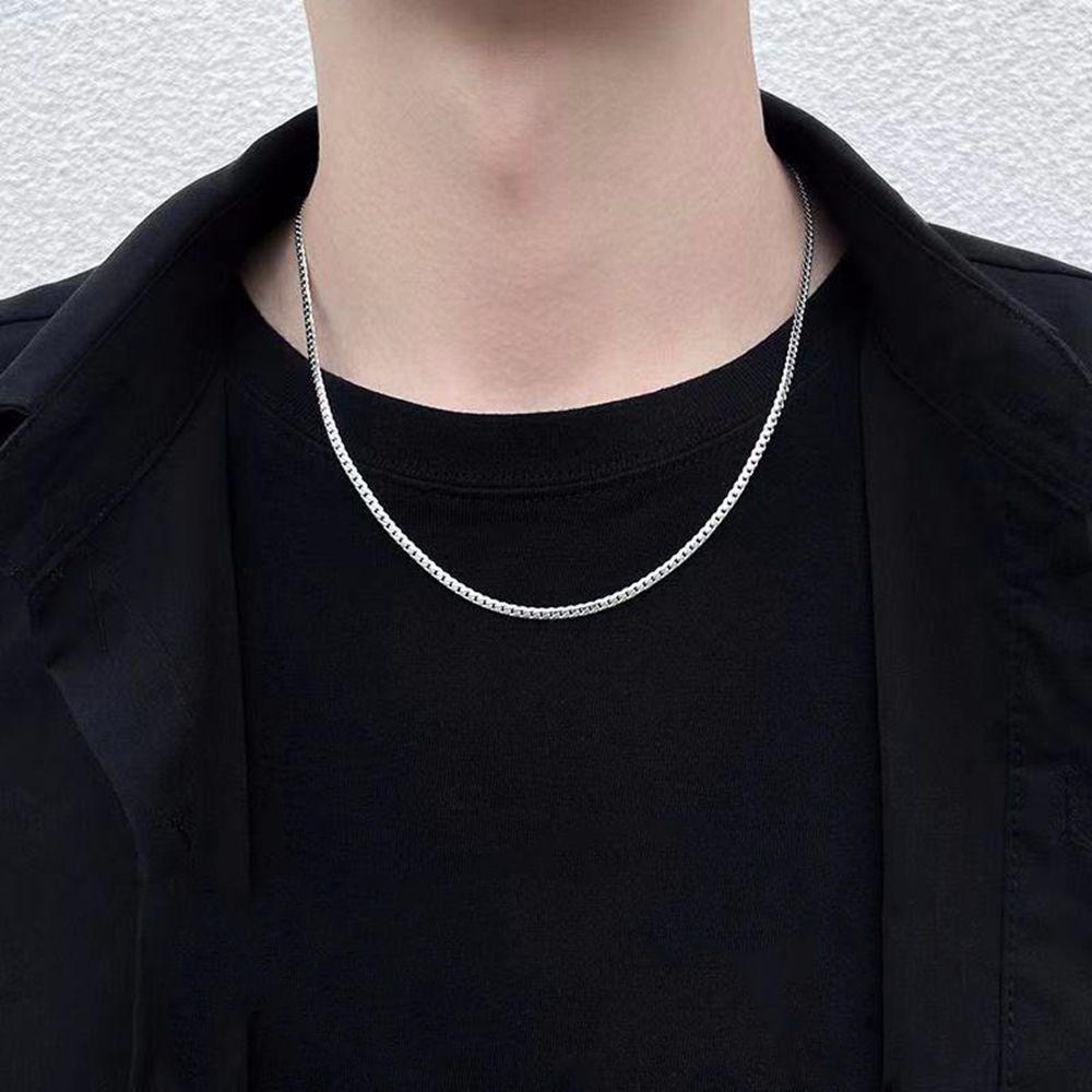PEWANY Korean Men Necklace Cool Couple Necklace Cuban Chain Necklace Women Punk Fashion Jewelry Friends Gift Thick Titanium Steel Clavicle Chain-50cm long 3.5mm wide