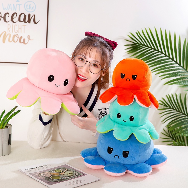 Boneka Gurita Octopus Doll Bisa Bolak Balik Cumi Ekspresi Rainbow Pelangi/Boneka octopus ukuran M