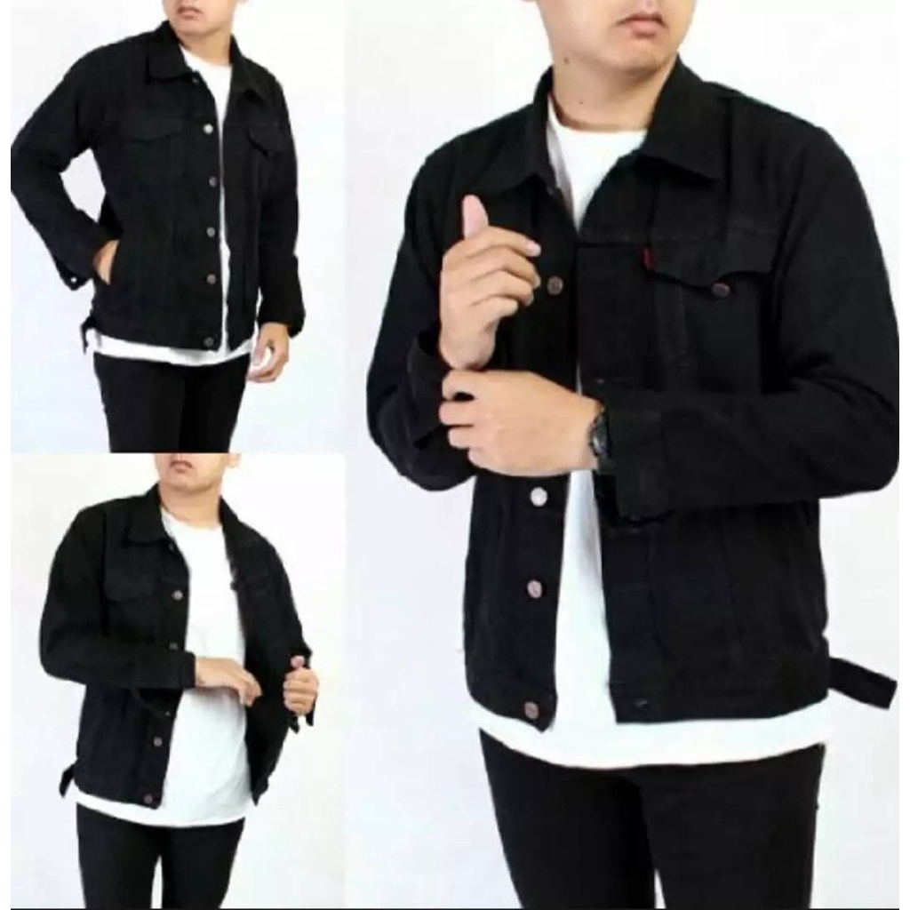 Jaket jeans denim jumbo pria warna hitam murah terbaru