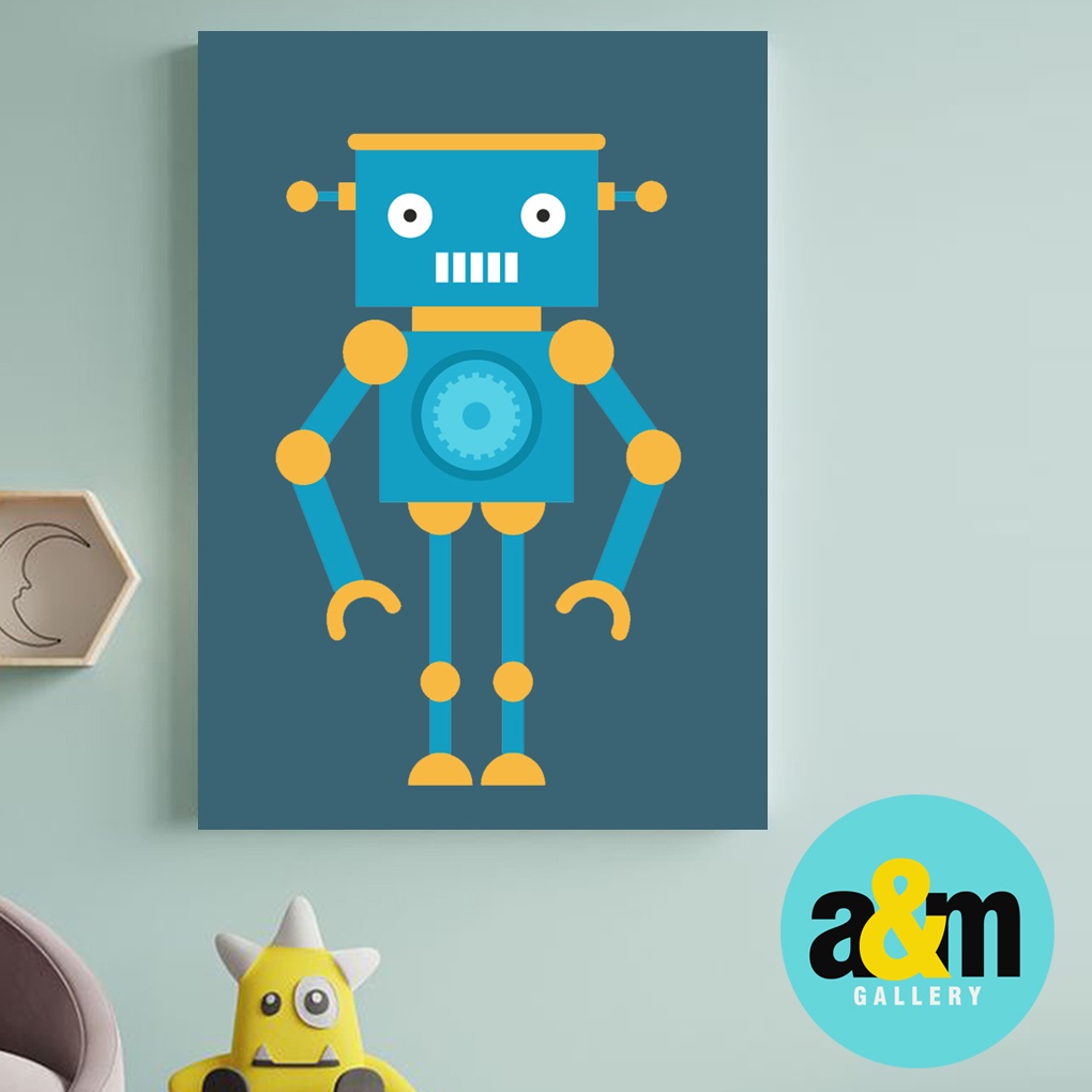 Poster Kayu Hiasan Dinding Kamar Bayi dan anak Gambar ROBOT ( A4 ) Dekorasi Kamar anak Wall decor Edukasi Gambar Tema ROBOT - A&amp;M