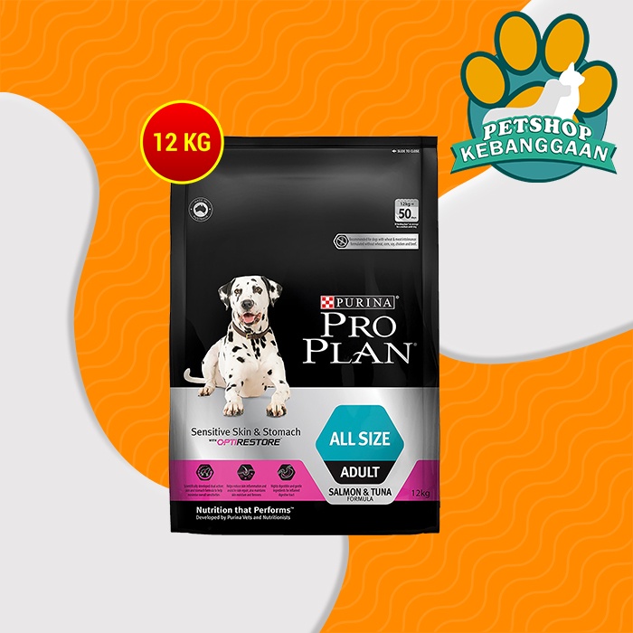 Makanan Anjing Pro Plan All Size Skin &amp; Stomach 12kg Dog Food