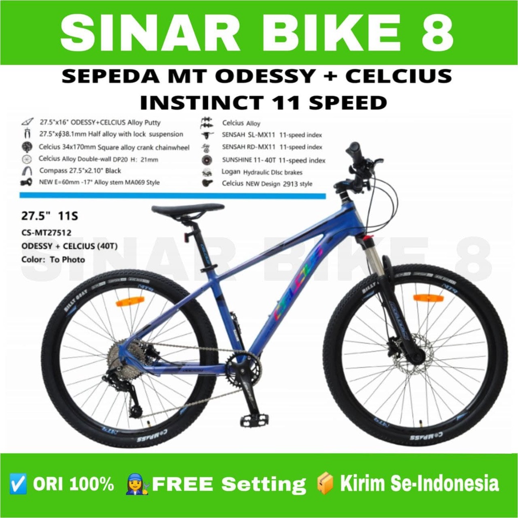 Sepeda Gunung Ukuran 27.5 MTB CELCIUS ODESSY INSTINCT Alloy 11 Speed Hidrolik