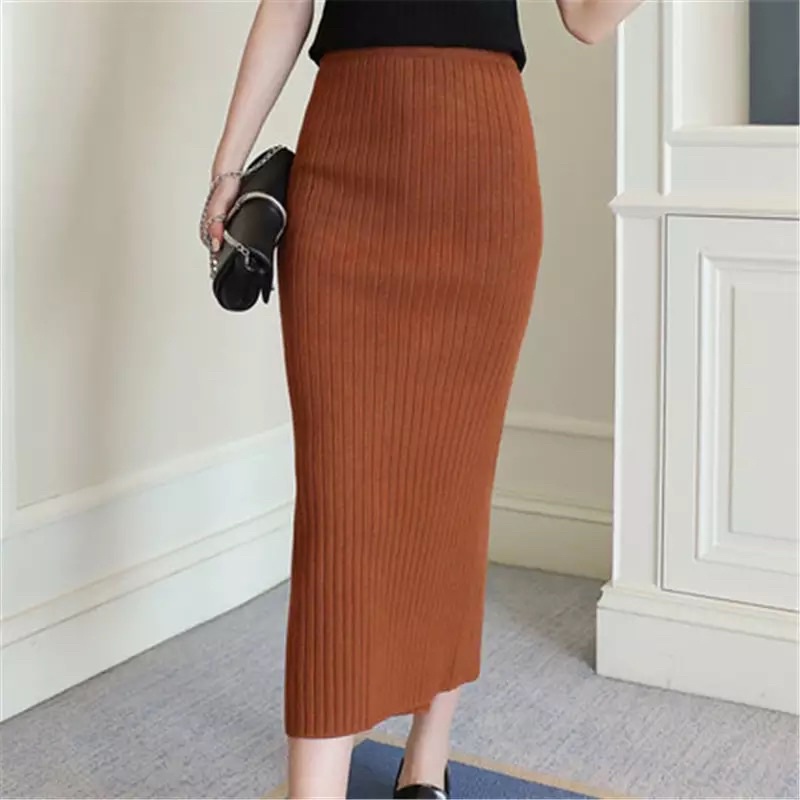 Rok wanita panjang terbaru rajut rok knit panjang premium