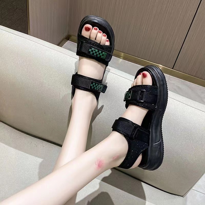 Sandal Gunung Wanita Import Sandal Fashion Cewek Dengan 2 Strap Variasi Motif Papan Catur