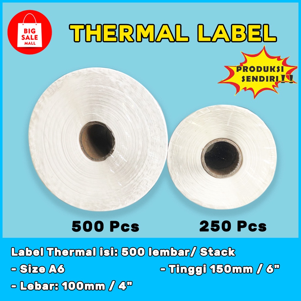 Kertas Thermail Stiker Thermal 100x150 isi 500 &amp; 250 lembar, Label Thermal barcode, Kertas EDC/printer mini bluetooth