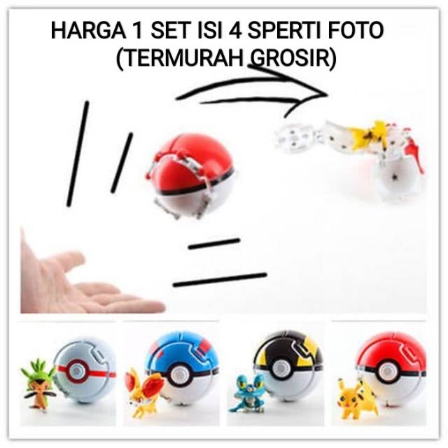 Mainan Anak Pokeball 1 set isi 4 pcs atau Mainan Anak Pikachu