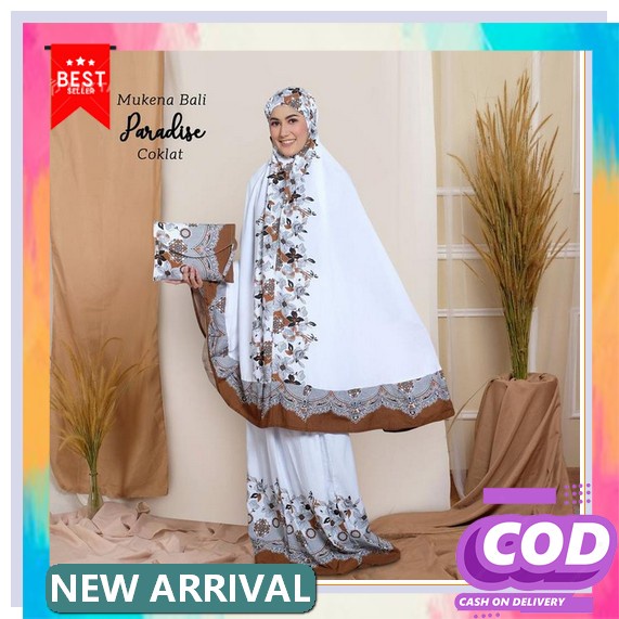 Mukenah Dewasa Polos Travel Rayon Premium Motif Bunga Terusan Resleting Tali Ikat Mukena Elegan Terbaru Cocok Buat Lebaran Mukena Dewasa Bali Paradise - Coklat