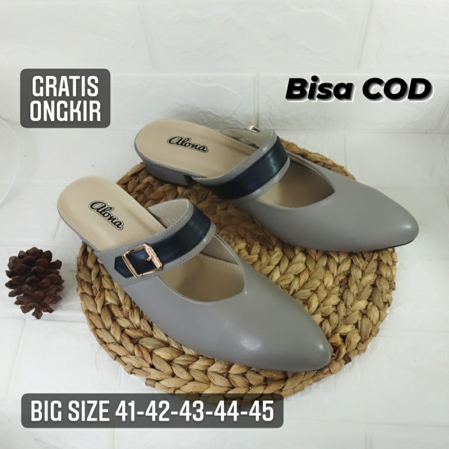 sepatu bustong wanita big size heels grey zagib sendal sandal cewek ukuran besar jumbo