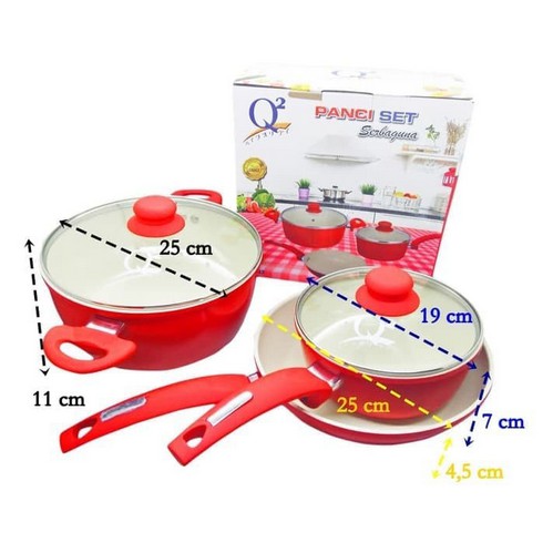 Q2 Panci set serbaguna Q-8333 Keramik 5pcs - Merah