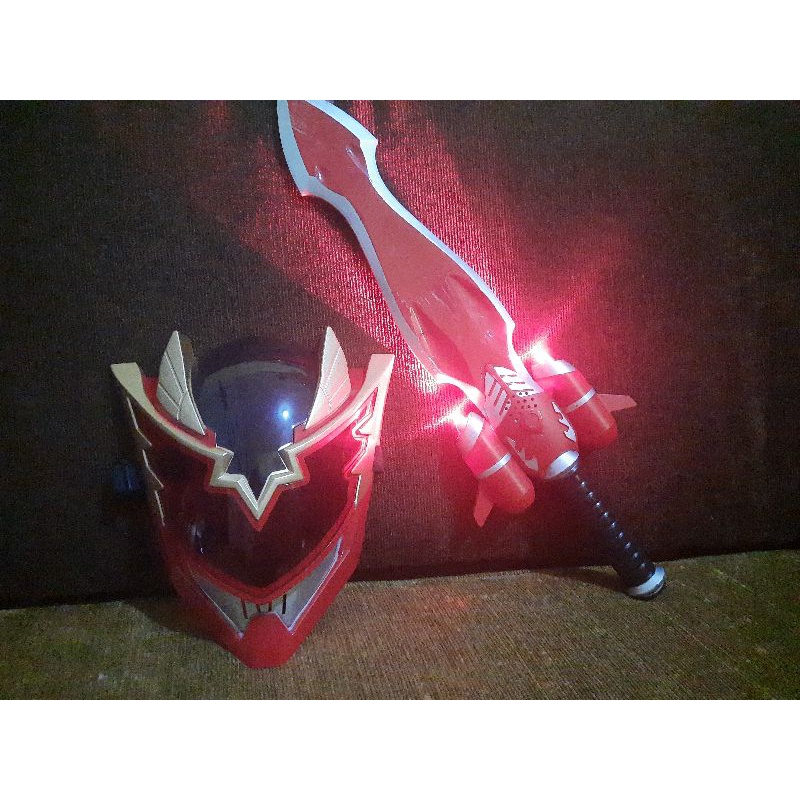 Mainan pedang topeng superhero Bima X nyala