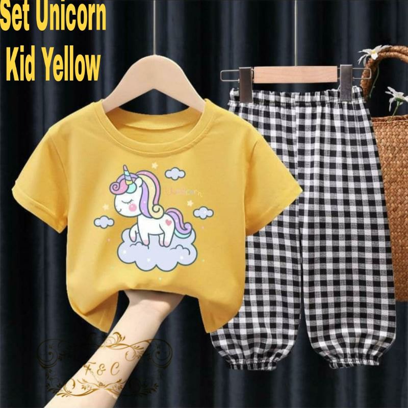 SET CELANA UNICORN KOTAK KID ANAK, BABYTERRY, KATUN, SETELAN