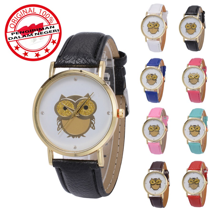 Jam tangan Wanita Quartz Motif Burung Hantu Strap Kulit - Exclusive Mairu OWL - 01