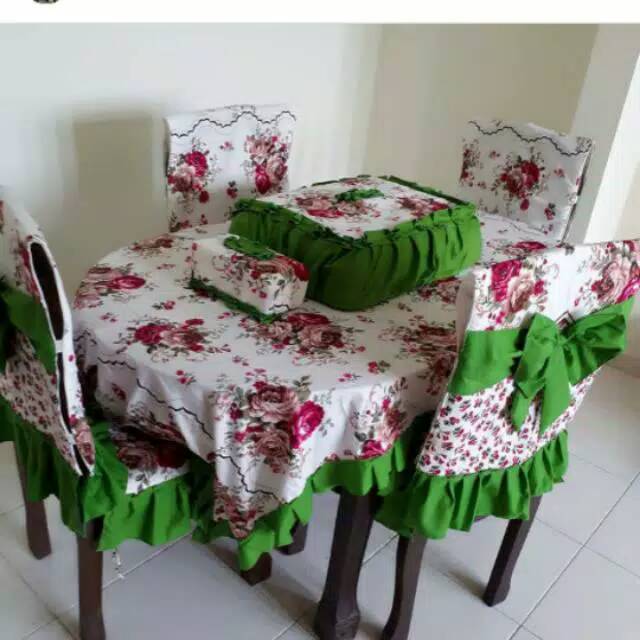 Taplak meja set 4kursi makan /homeset kursi 4 plus saji