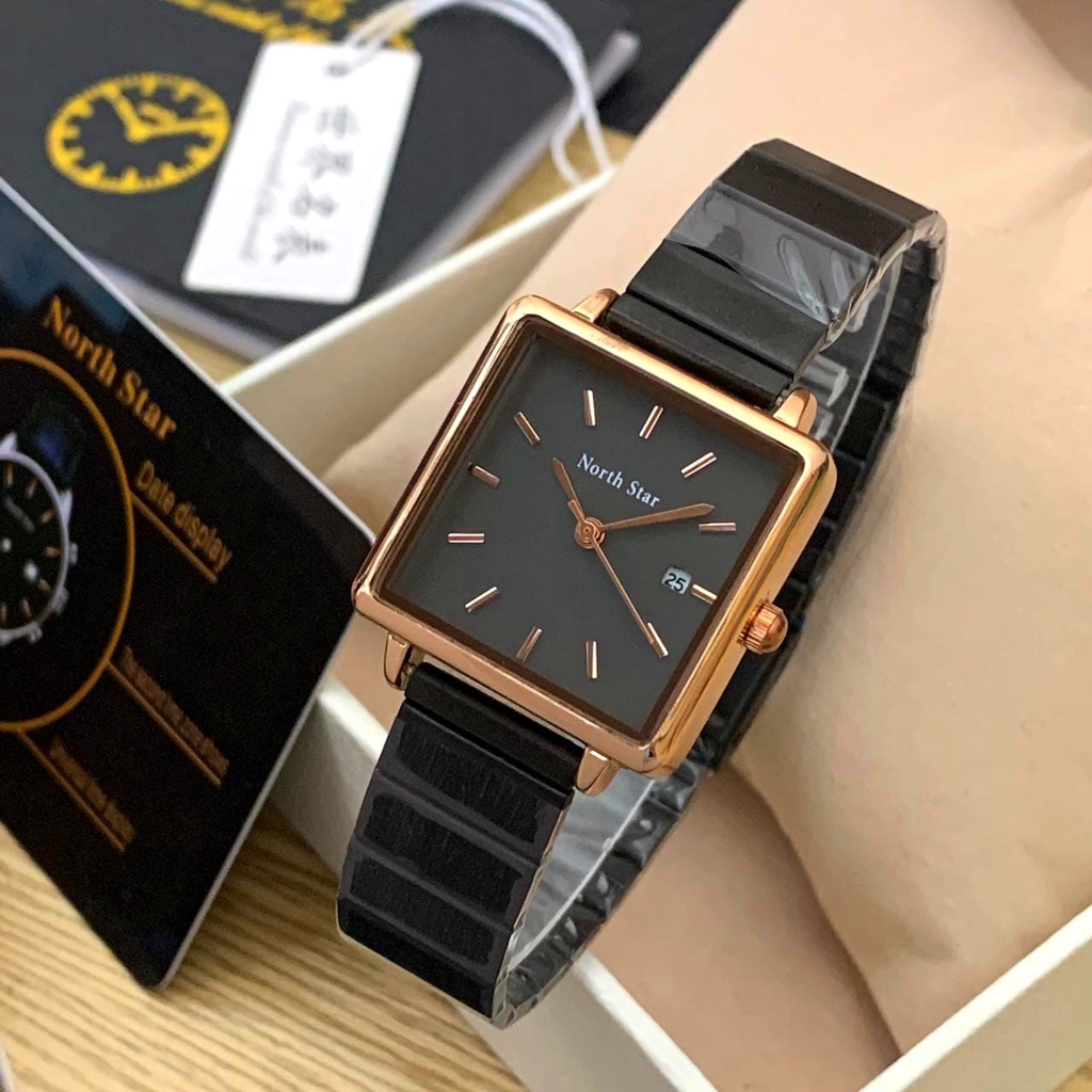 BEST SELLER JAM TANGAN WANITA NORTH STAR D100 TALI RANTAI TANGGAL BODY KOTAK DM 2.4CM FREE BOX || JAM TANGAN WANITA FASHION WANITA NORTH STAR