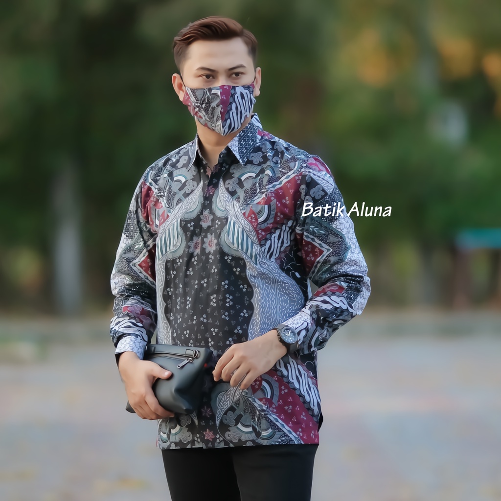 KEMEJA BATIK PREMIUM PRIA SOLO MOTIF KAWUNG KOMBINASI LENGAN PANJANG REGULAR FURING KATUN PCW 104