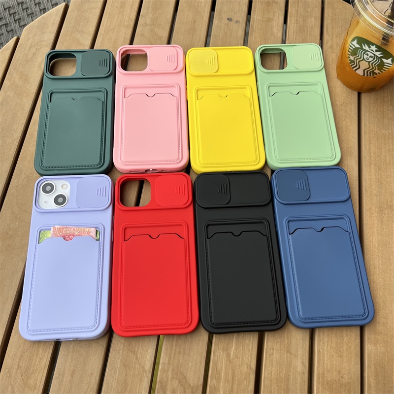 Soft Case Pelindung Kamera Model Dompet Kartu Geser Untuk iPhone 14 Pro Max 13 12 11 Pro Max X XR XS Max 6 6S 7 8 Plus SE2