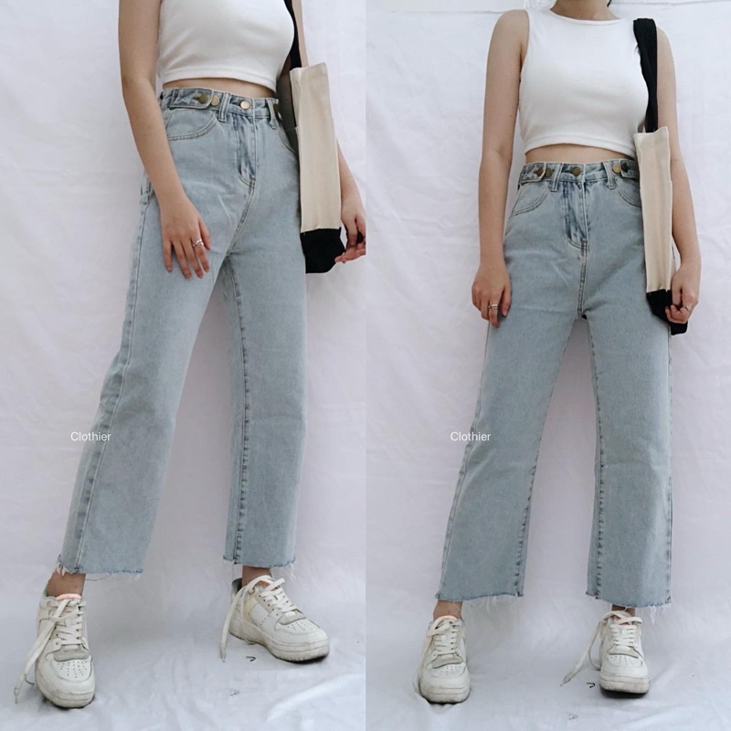 CLOTHIER - Lexa Adjustable Mom Jeans | Light Blue Denim