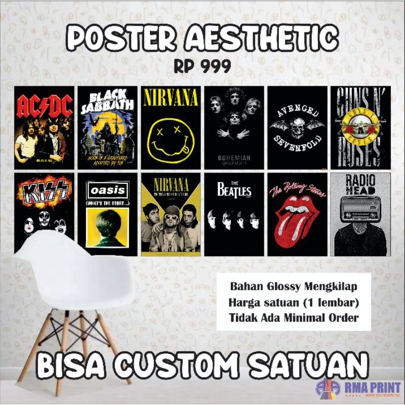 Custom Poster Aesthetic Ukuran A5 A6 Band Retro Cetak Poster Dinding Shopee Indonesia