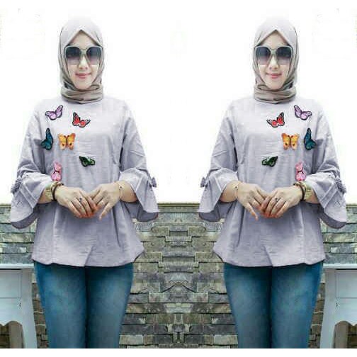 [Butterfly Top SW] blouse wanita serena cream dan abu