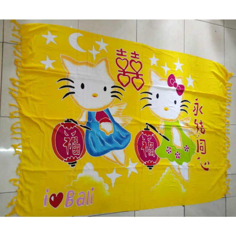 kain pantai bali motif hello kitty bahan tebal dan adem