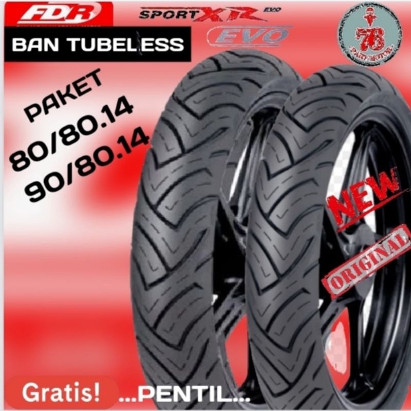 PAKET 2 BAN TUBLESS FDR XR EVO 80/80.14 DAN 90/80.14 FREE PENTIL