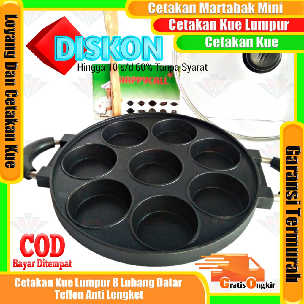 Cetakan Kue Martabak Lumpur 8 Lubang Datar Loyang Mini Teflon Anti Lengket