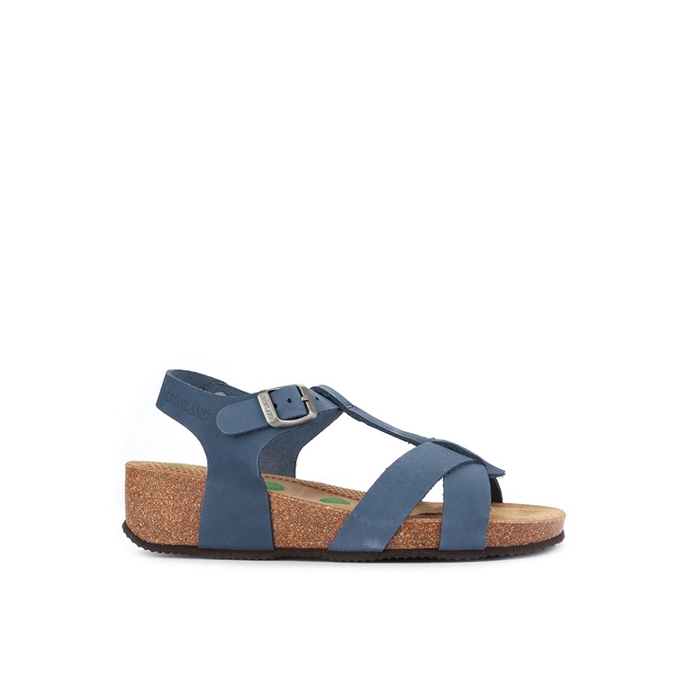 SANDAL SLIDE KULIT GRUNLAND WANITA ORIGINAL SLINGBACK FLAT BIRU GRW02