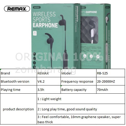 ORIGINAL Remax RB-S25 Wireless Sport Earphone headset Bluetooth