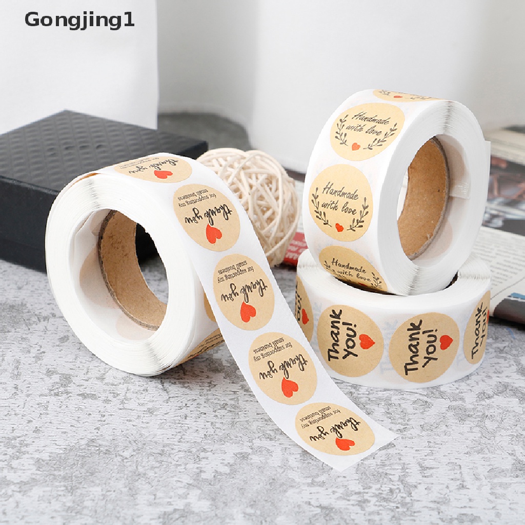 Gongjing1500pcs Stiker Label Bulat Tulisan Thank You Untuk Segel