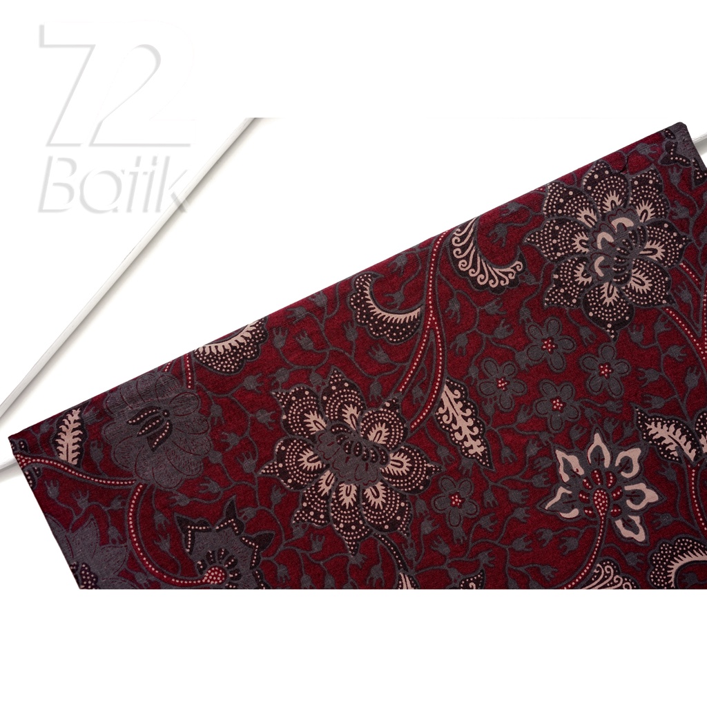 KAIN BATIK PREMIUM Bahan Katun Motif Kembang Warna Merah Marun Maroon Maron 725018 Cap 72 Jarik Jarit Samping Kebat Panjang Batik Katun Modern Premium Bahan Seragam Batik Pernikahan Kantor Keluarga Murah Kamen Jadi Batik Bali Lembaran