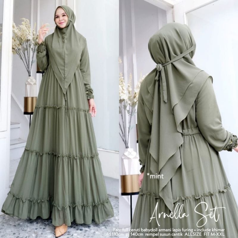 Baju Gamis Syari Wanita Terbaru 2022 Arnilla Syari Ceruty Mewah Baju Lebaran 2022 Gamis Polos Busui 