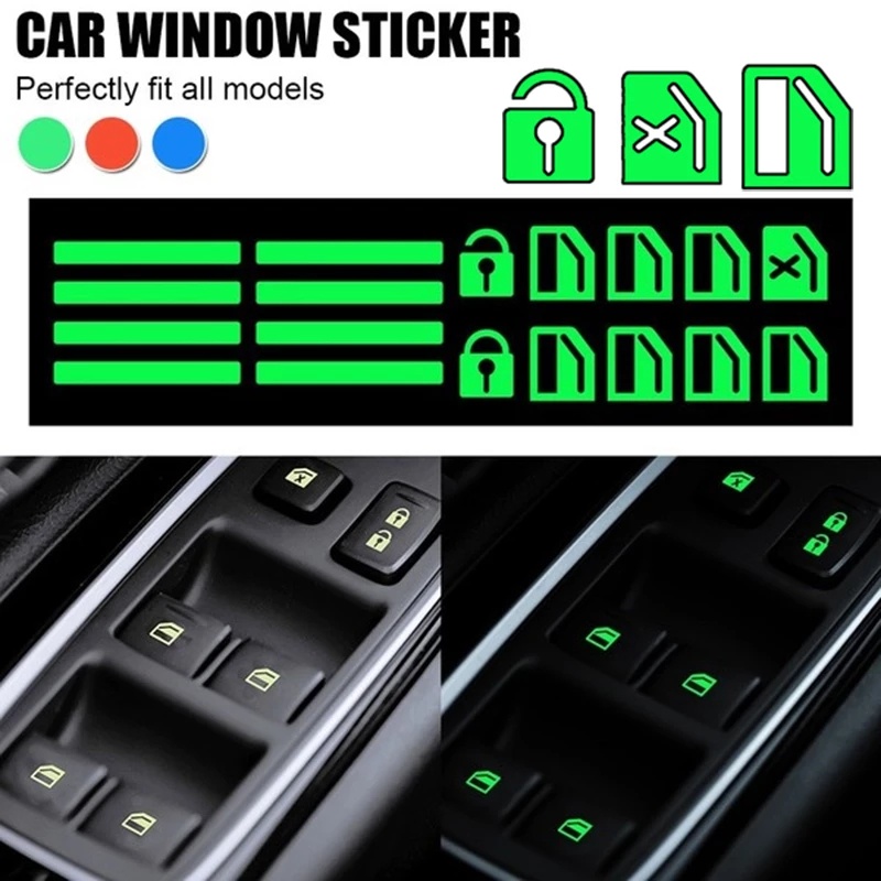 Stiker Tombol Mobil/Sticker Lampu Interior Panel Laser Mobil/Car Window Door Switch Button Luminous Sticker Set