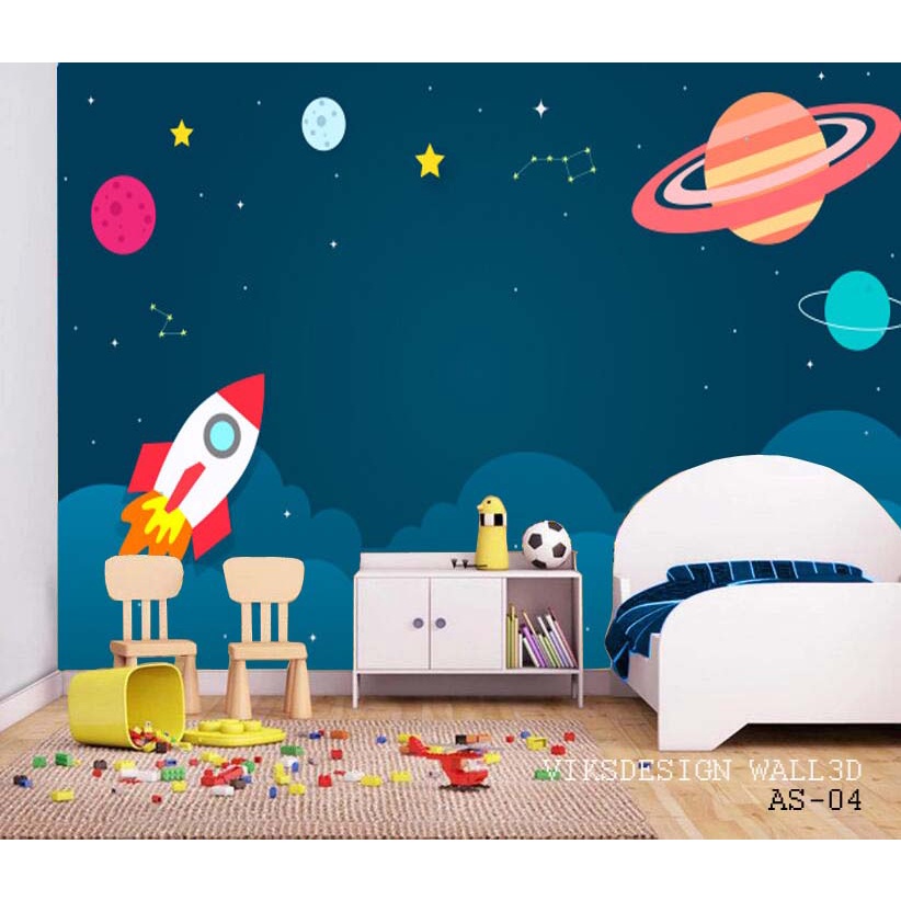 PUSAT Cetak Wallpaper Dinding terdekat, Wallpaper 3d Kamar anak Laki Laki motif Roket di angkasa
