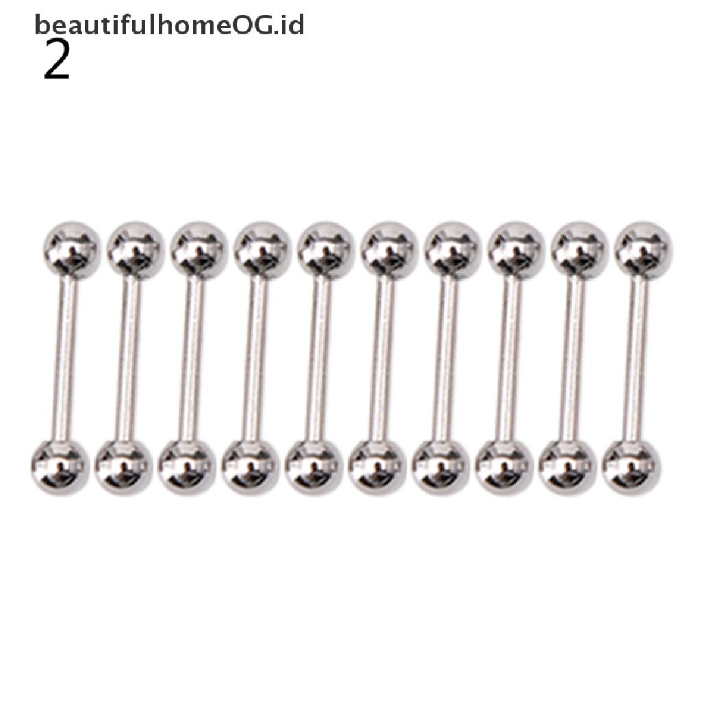 10 Pcs Cincin Tindik Lidah Puting Bentuk Barbel Bahan Stainless steel