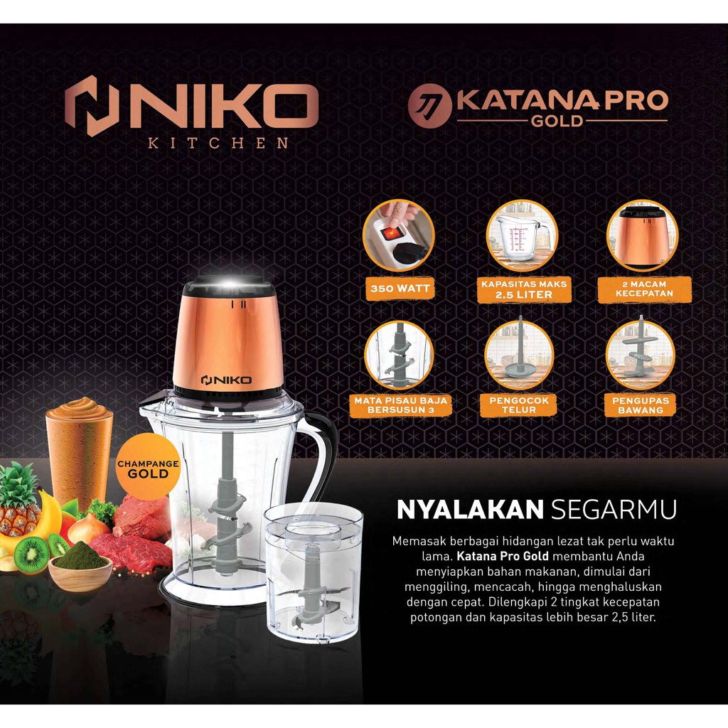 Niko Food Processor Magic Chopper Katana Pro Gold Penggiling Modern Daging Bumbu Adonan Original