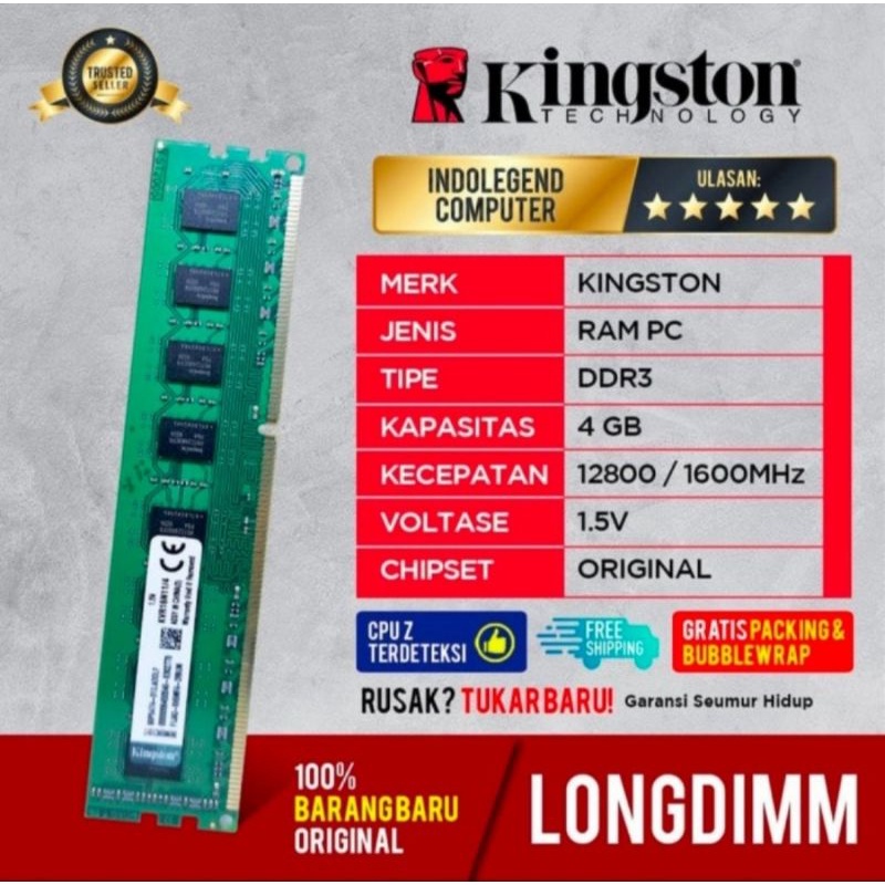 RAM KINGSTON LONGDIM DDR3 4GB PC12800