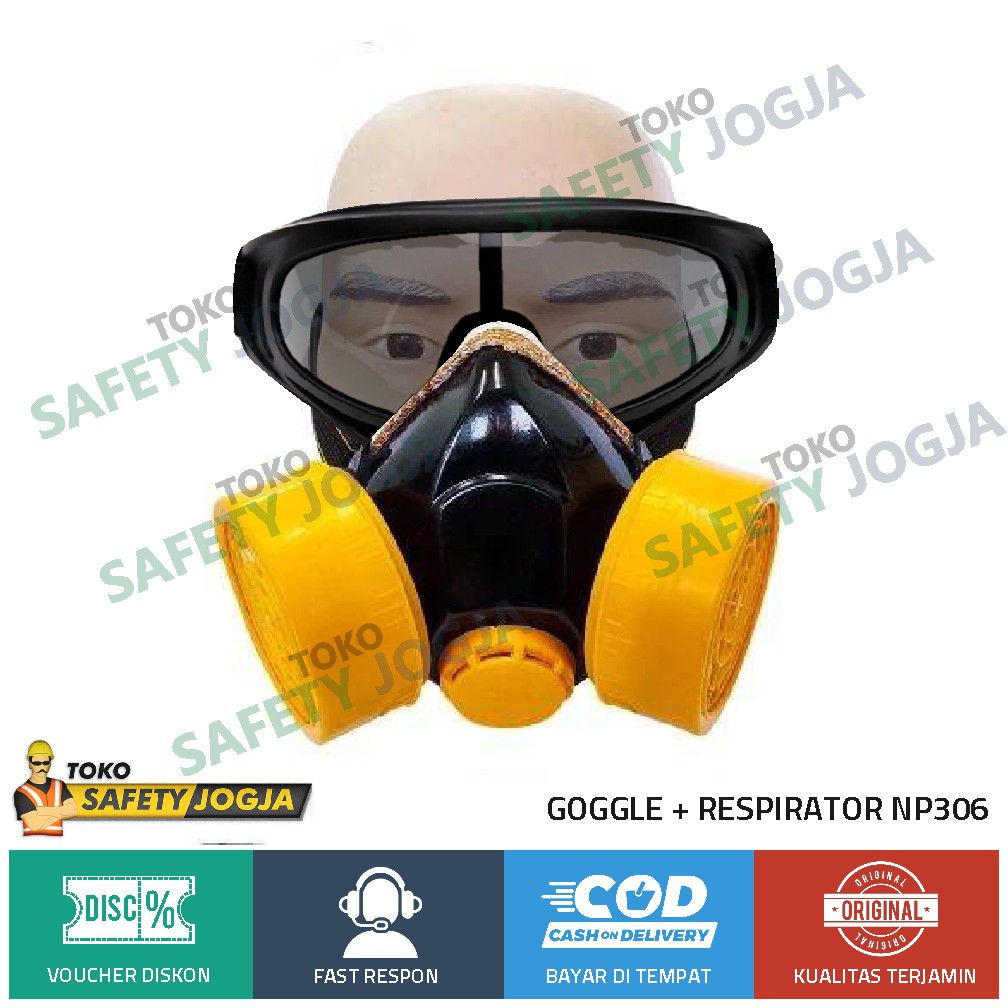 MASKER ASAP / MASKER CHEMICAL / RESPIRATOR DOUBLE DAN KACAMATA GOOGLE