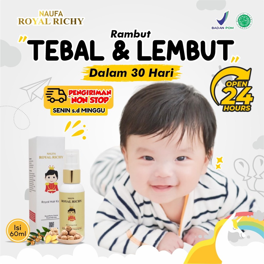 Royal Richy - Hair Serum Penumbuh Rambut Anak Multivitamin Penyubur Pelebat Rambut Anak Minyak Kemiri Cegah Rontok &amp; Kebotakan Ketombe Isi 60ml Naufa Royal Richy RIchie Rich Royal Richie Penumbuh Rambut Minyak Kemiri