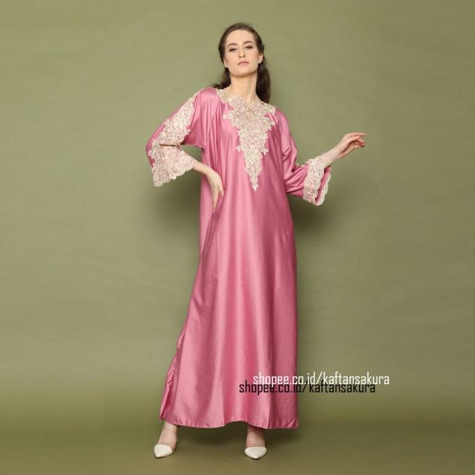 Gamis Kaftan Modern Gamis Pesta Kaftan Bordir Satin Dress Warna Pink