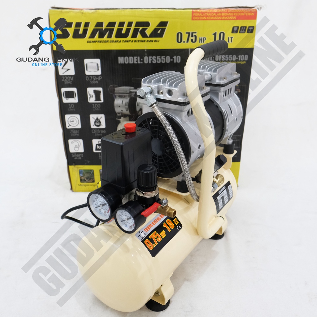 Kompresor Angin Tanpa Oli SUMURA OFS 550-10 / Air Compressor Oilless SUMURA OFS550-10 3/4Hp 10L