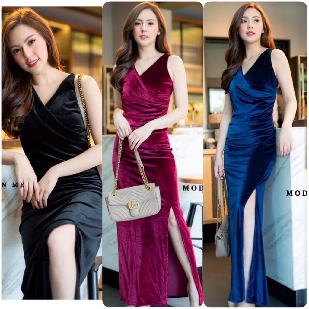 Pakaian Wanita 9922 Sexy Mini Dress Bludru Velvet