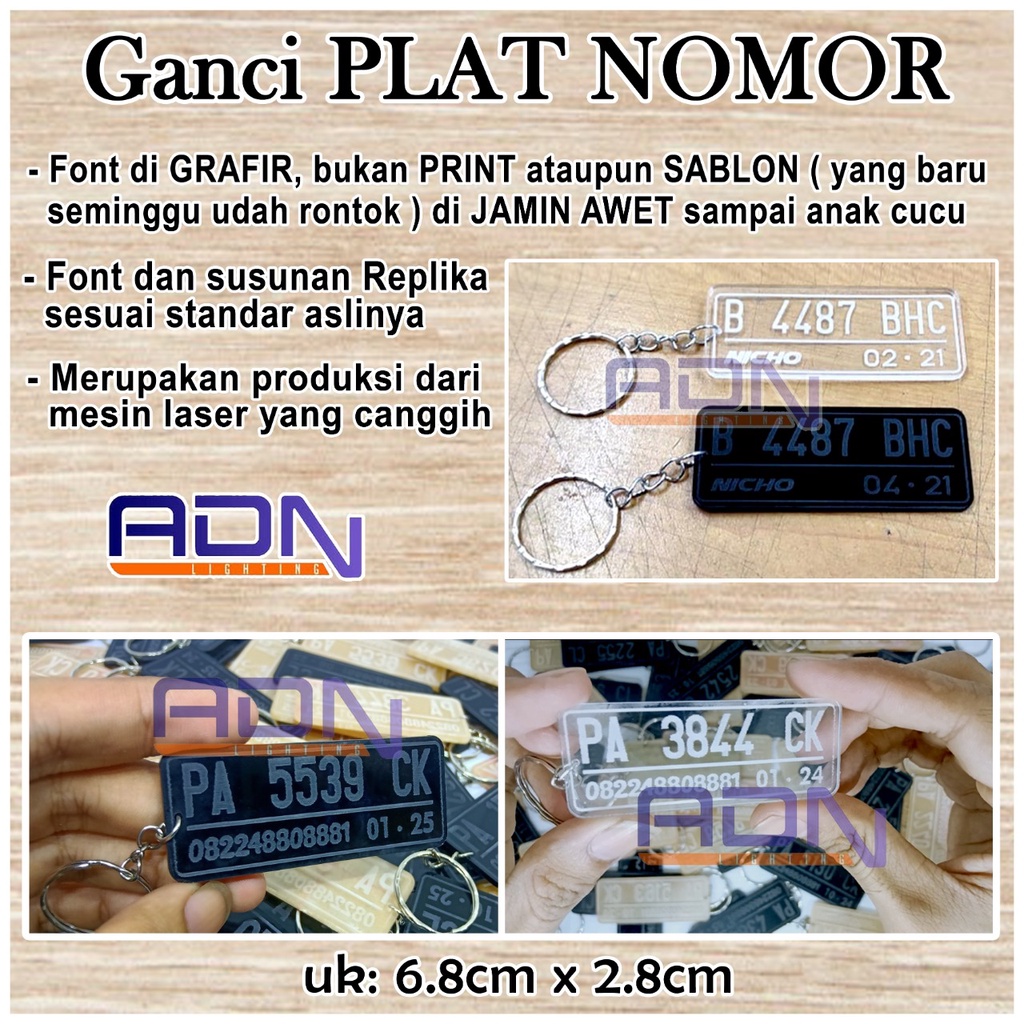 Gantungan kunci model plat NOMOR akrilik grafir MOTOR MOBIL CUSTOM