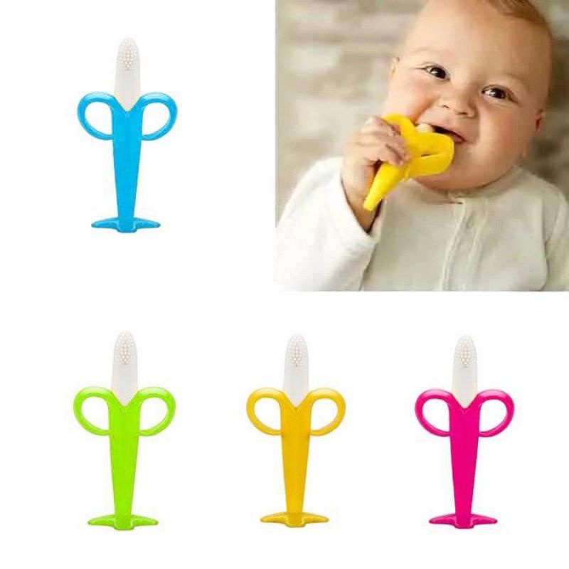 HK Sikat Gigi Bayi Baby Banana Toothbrush Teether Silikon BPA Free